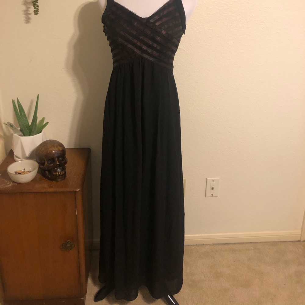 Floor-length Black & Burgundy Evening Dress